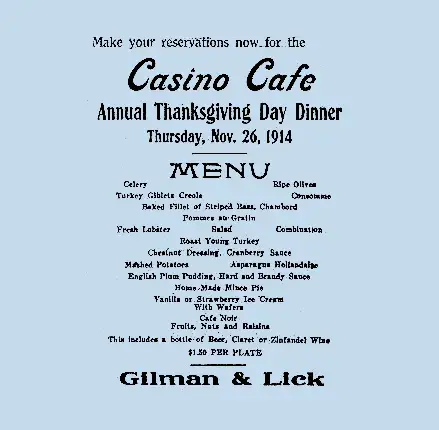 menu from the Casino Cafe