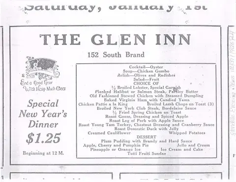 Glen Inn menu scan