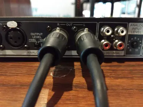 photo of XLR cables plugged into minidisc player