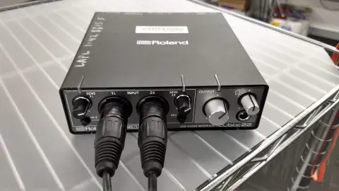 photo of XLR cables plugged into USB audio interface