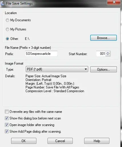 Paper scan save screen
