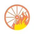 an orange wheel spoke with a yellow flame
