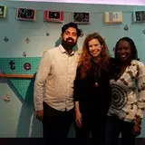 3 tv writers in front of teenscape sign