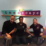 3 jpl scientists in front of teenscape sign
