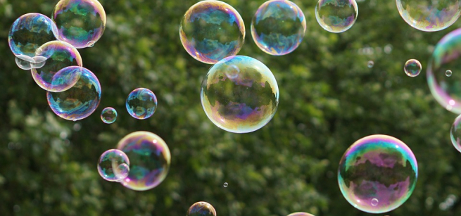 Bubbles floating in the air.