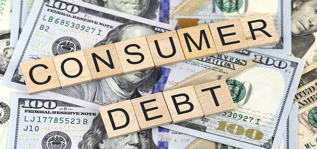 Consumer Debt with 100 dollar bills in the background