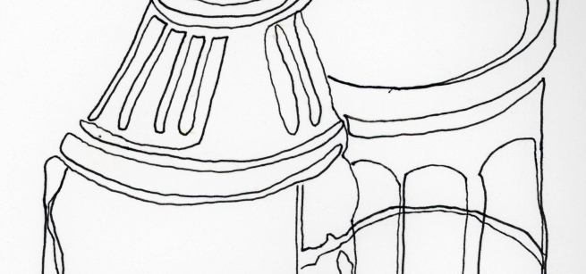 contour drawing of bottle and glass