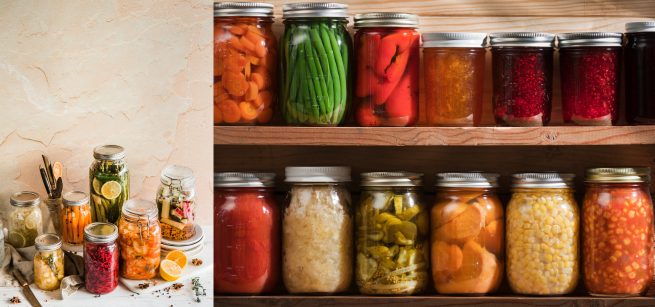 Pictures of pickled fruits and veggies.