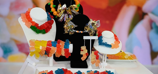 colorful jewelery made from candy