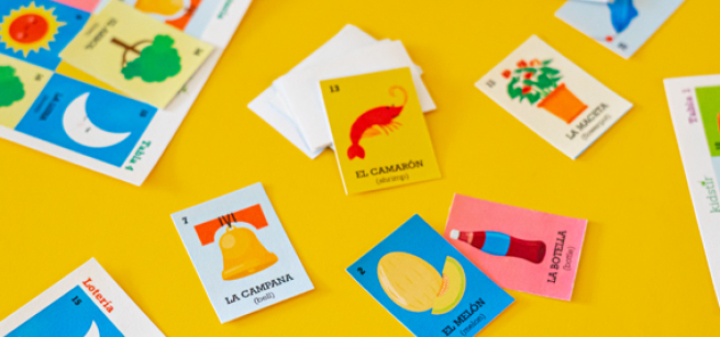 Loteria cards on a yellow background