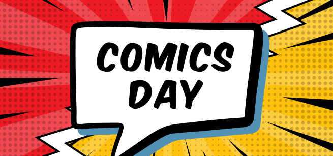 Comic book-style illustration with text "Comics Day"