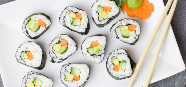 vegan sushi on a white plate