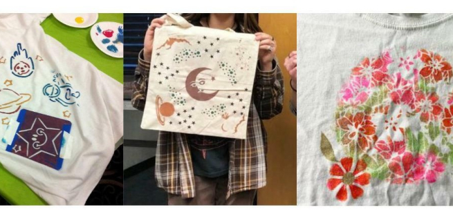 stencil art on three shirts