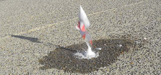 seltzer rocket lifting off ground