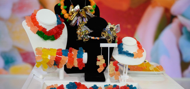 display of candy jewelry