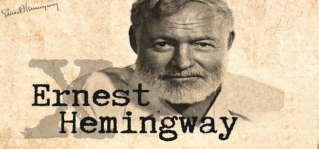 portrait of ernest hemingway with his name spelled out