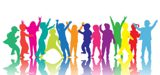 colorful silhouette of kids dancing