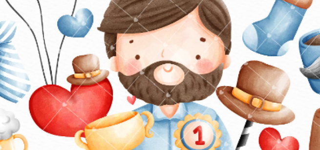 illustration of father with gifts