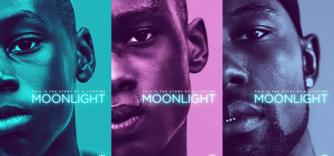 neon light poster three African American men looking ahead