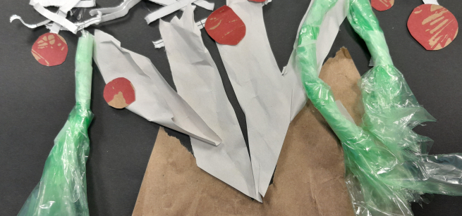 tree art mad from packing materials