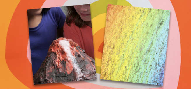 erupting volcano experiment and image of the rainbow