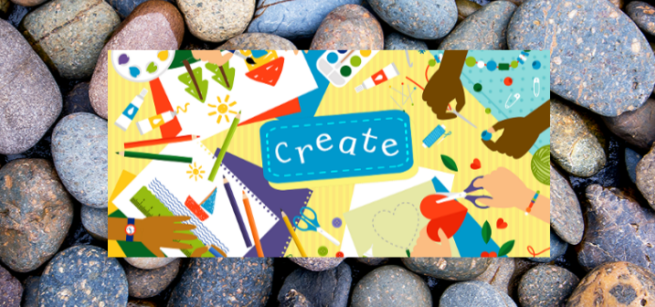 Garden of rocks with arts and craft photo laid on top that says Create.