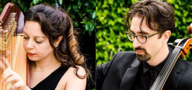 Lily Press on harp and Simon Linn-Gerstein on cello