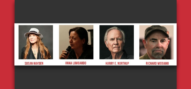 headshots and names of four featured poets