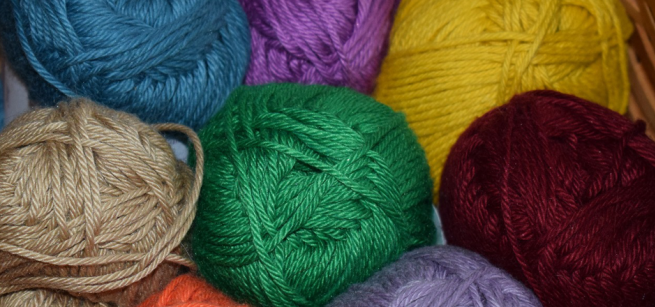 Colorful spools of yarn
