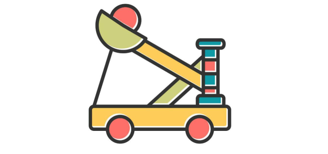 Clipart of catapult with red ball 