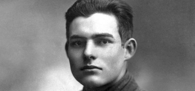 Portrait of young Ernest Hemingway in Milan, Italy