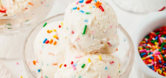 Image of vanilla ice cream with sprinkles in a bowl