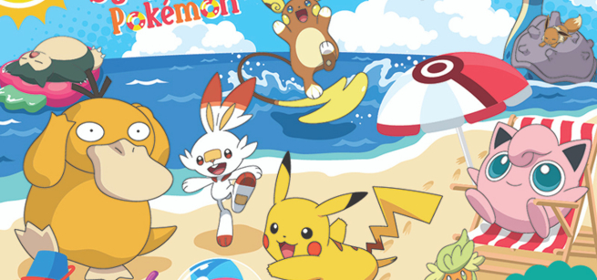 Pokemon characters at the beach