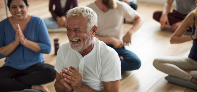 people in laughter yoga class