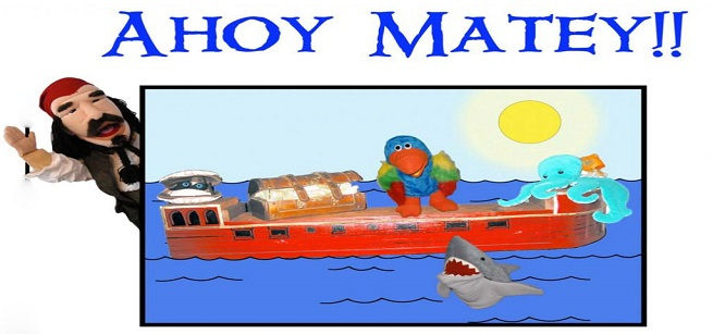 A pirate boat with a pirate and other characters 