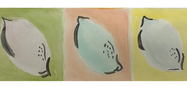 Painted lemons with different background colors