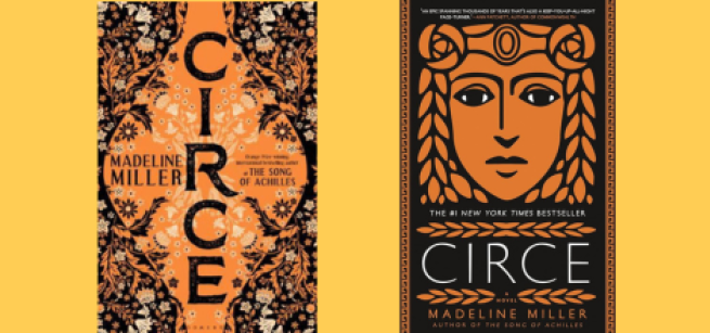 two book covers of Circe by Madeline Miller on a yellow gold background