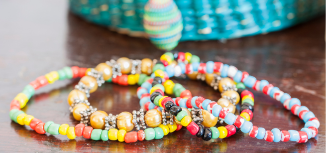 several colorful beaded bracelets