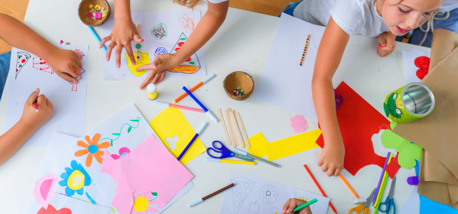 Kids engaged in arts and crafts activities