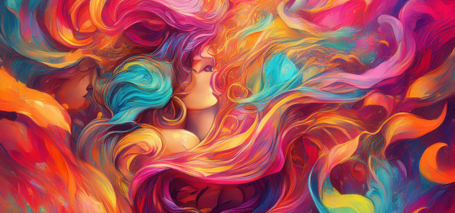 Abstract AI drawing, swriling colorful lines that resemble love and eroticism in poetry.