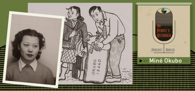 L.A artist Miné Okubo and a drawing of her artwork