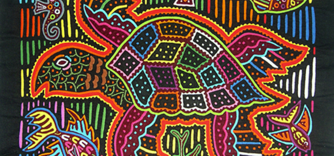 A turtle in the mola art style