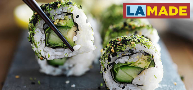 close up of vegan sushi