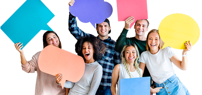 teens holding thought bubbles