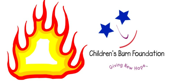 child burn foundation logo and fire illustration