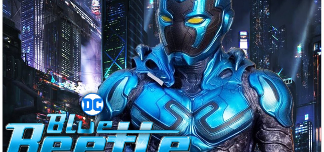 Blue Beetle Movie poster with main character