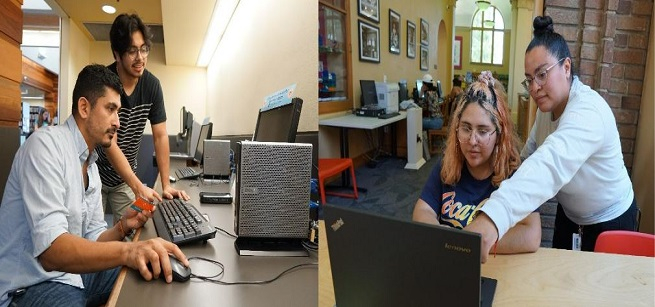 Men and Women working at computer laptops.