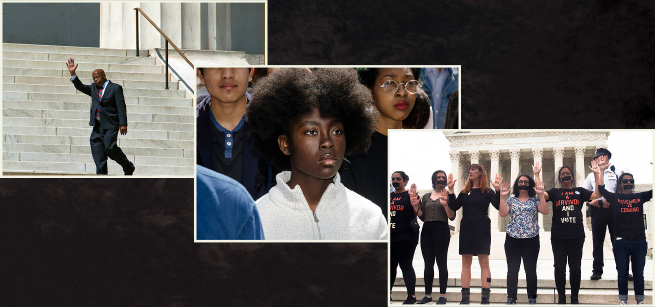 3 photos taken by Tish Lampert of protesters