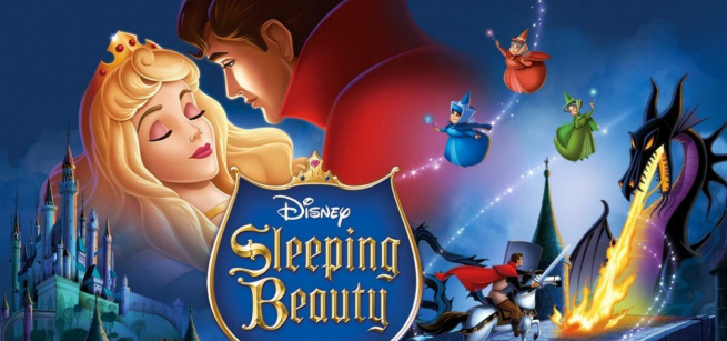 Prince Philip is looking at sleeping Princess Aurora