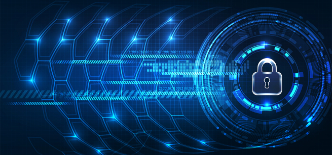 blue computer screen with a lock